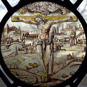 Crucifixion stained glass in the east window January 2013